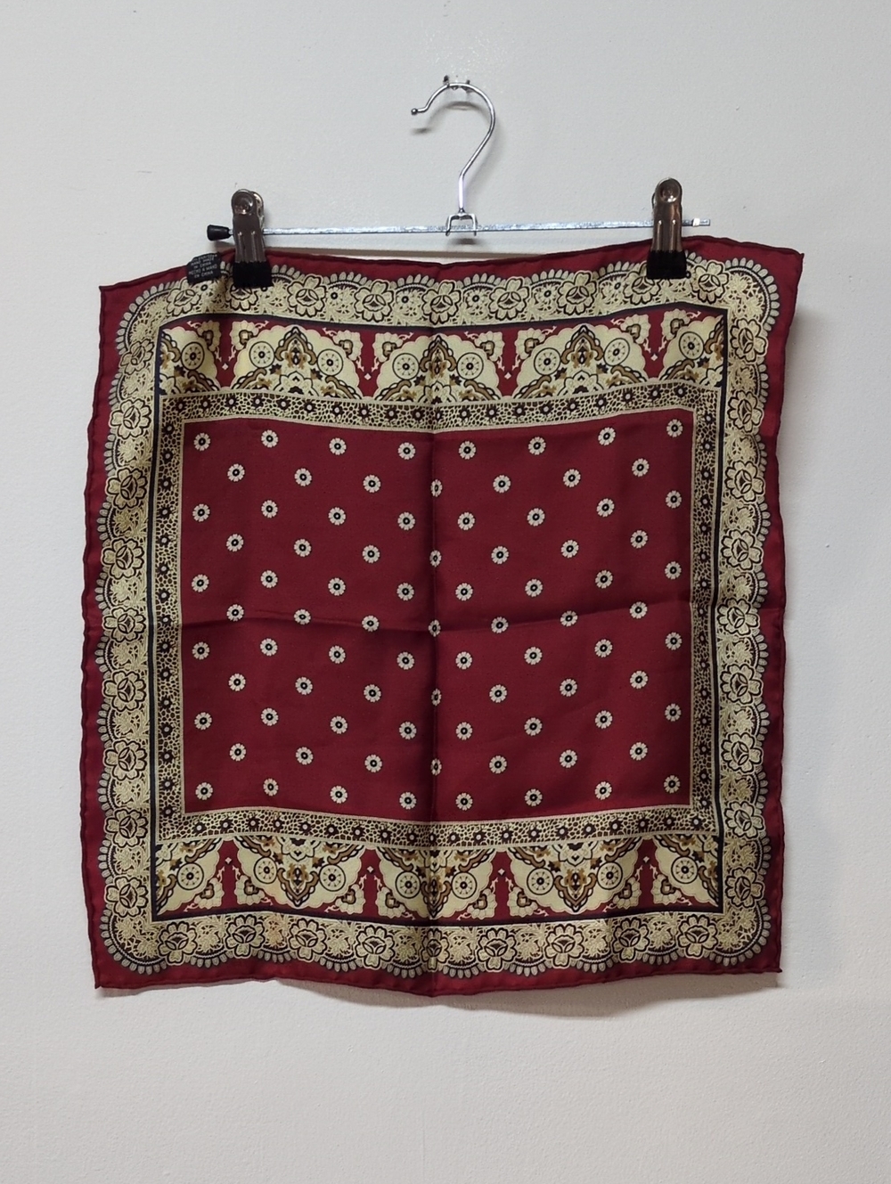 Vintage 80s Silk Scarf- Garnet Traditional- Small Square 16.5" x 16.5"